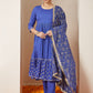 Janasya Dark Cotton Foil Print A-Line Kurta Set | Swadesiicart