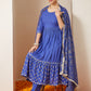Janasya Dark Cotton Foil Print A-Line Kurta Set | Swadesiicart