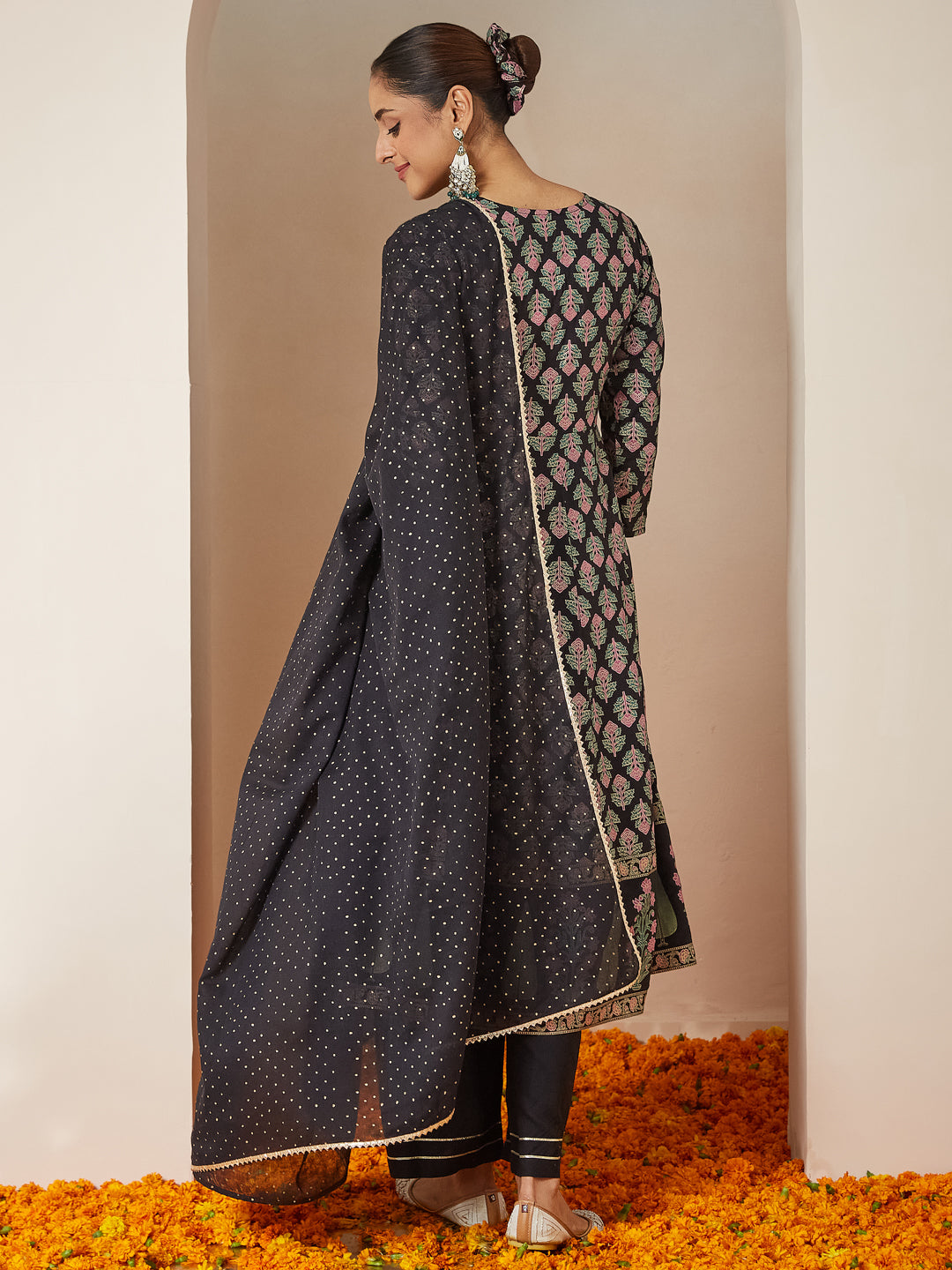 Janasya Dark Rayon Ethnic Motifs A-Line Kurta Set | Swadesiicart