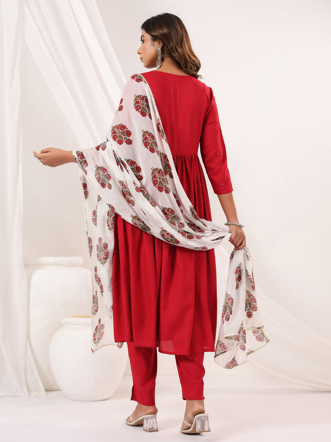 Janasya Dark Rayon Embellished A-Line Kurta Set | Swadesiicart