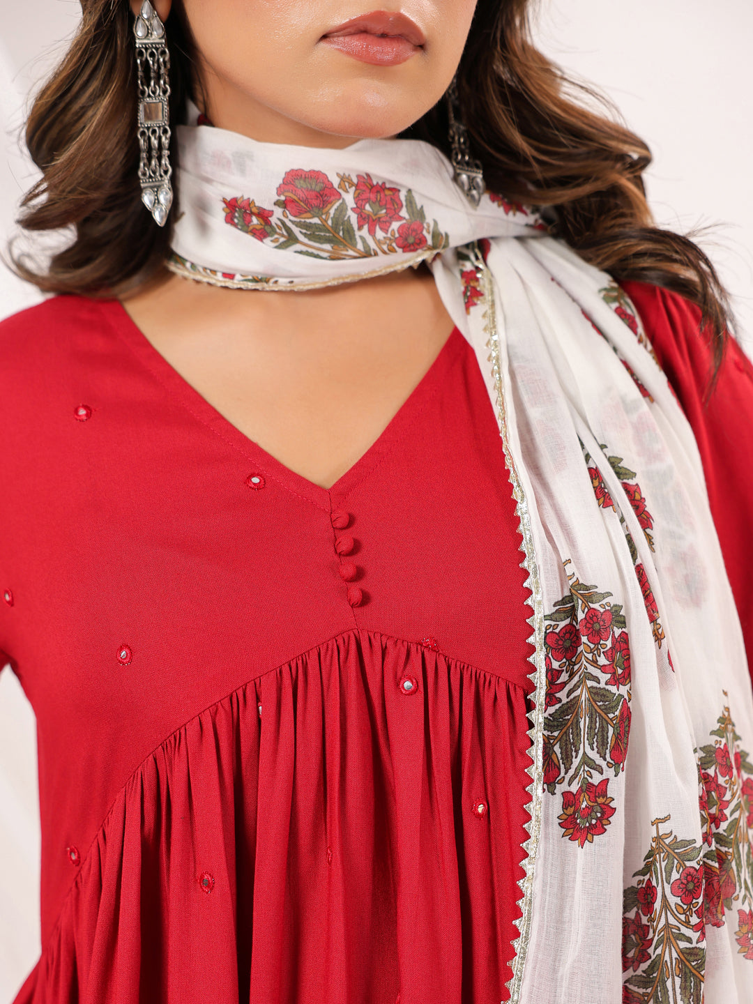 Janasya Dark Rayon Embellished A-Line Kurta Set | Swadesiicart