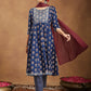 Janasya Dark Cotton Floral Anarkali Kurta Set | Swadesiicart