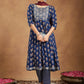 Janasya Dark Cotton Floral Anarkali Kurta Set | Swadesiicart