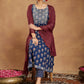 Janasya Dark Cotton Floral Anarkali Kurta Set | Swadesiicart