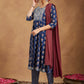 Janasya Dark Cotton Floral Anarkali Kurta Set | Swadesiicart