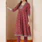 Janasya Dark Cotton Ikkat Anarkali Kurta Set | Swadesiicart