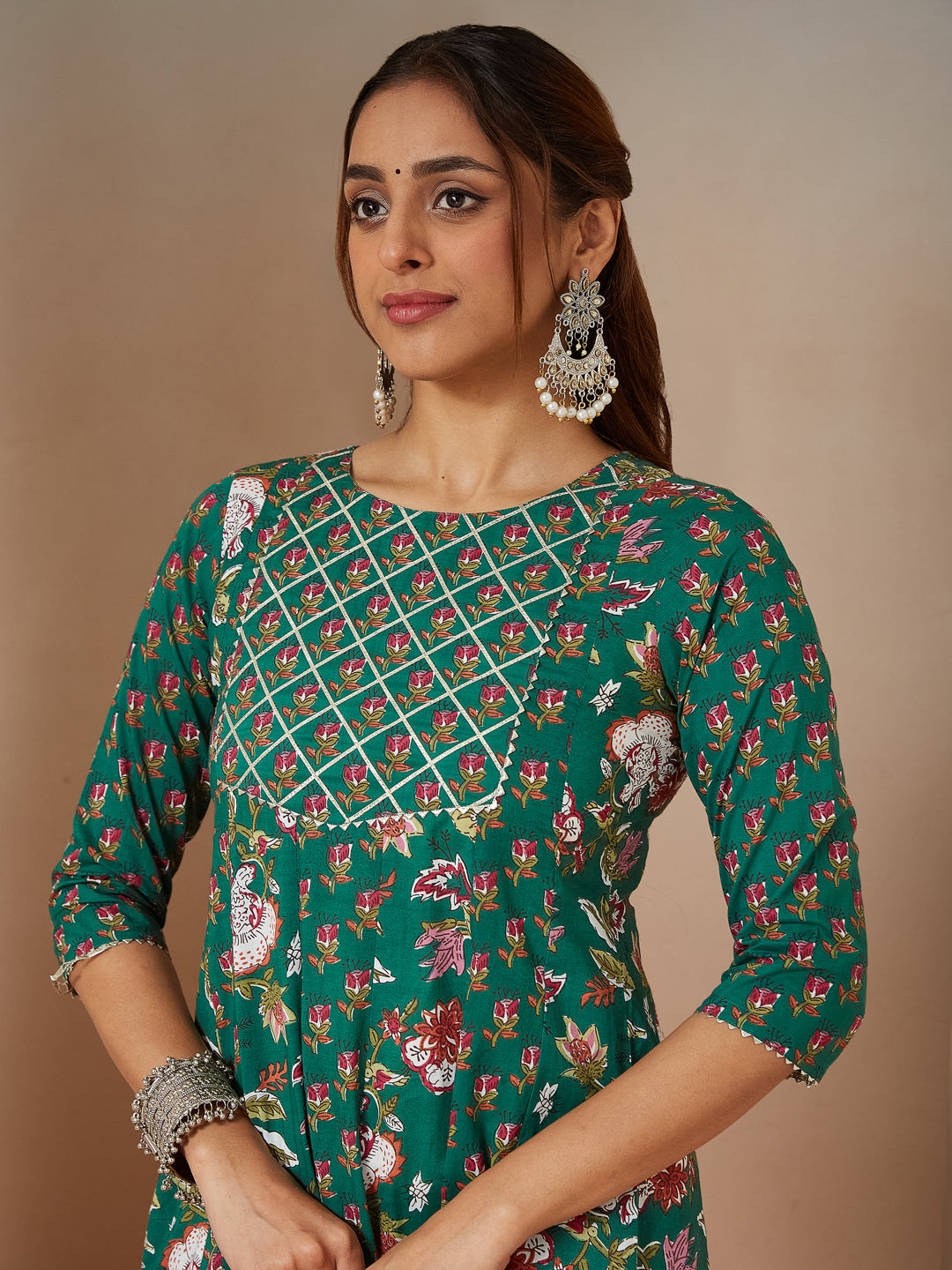 Janasya Bright Cotton Floral Anarkali Kurta Set | Swadesiicart