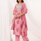 Janasya Light Cotton Floral A-Line Kurta Set | Swadesiicart