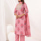 Janasya Light Cotton Floral A-Line Kurta Set | Swadesiicart