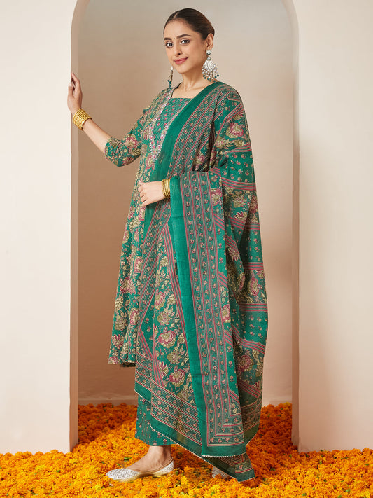 Janasya Bright Cotton Floral Panelled Kurta Set | Swadesiicart