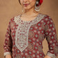 Janasya Dark Cotton Ethnic Motifs Straight Kurta Set | Swadesiicart