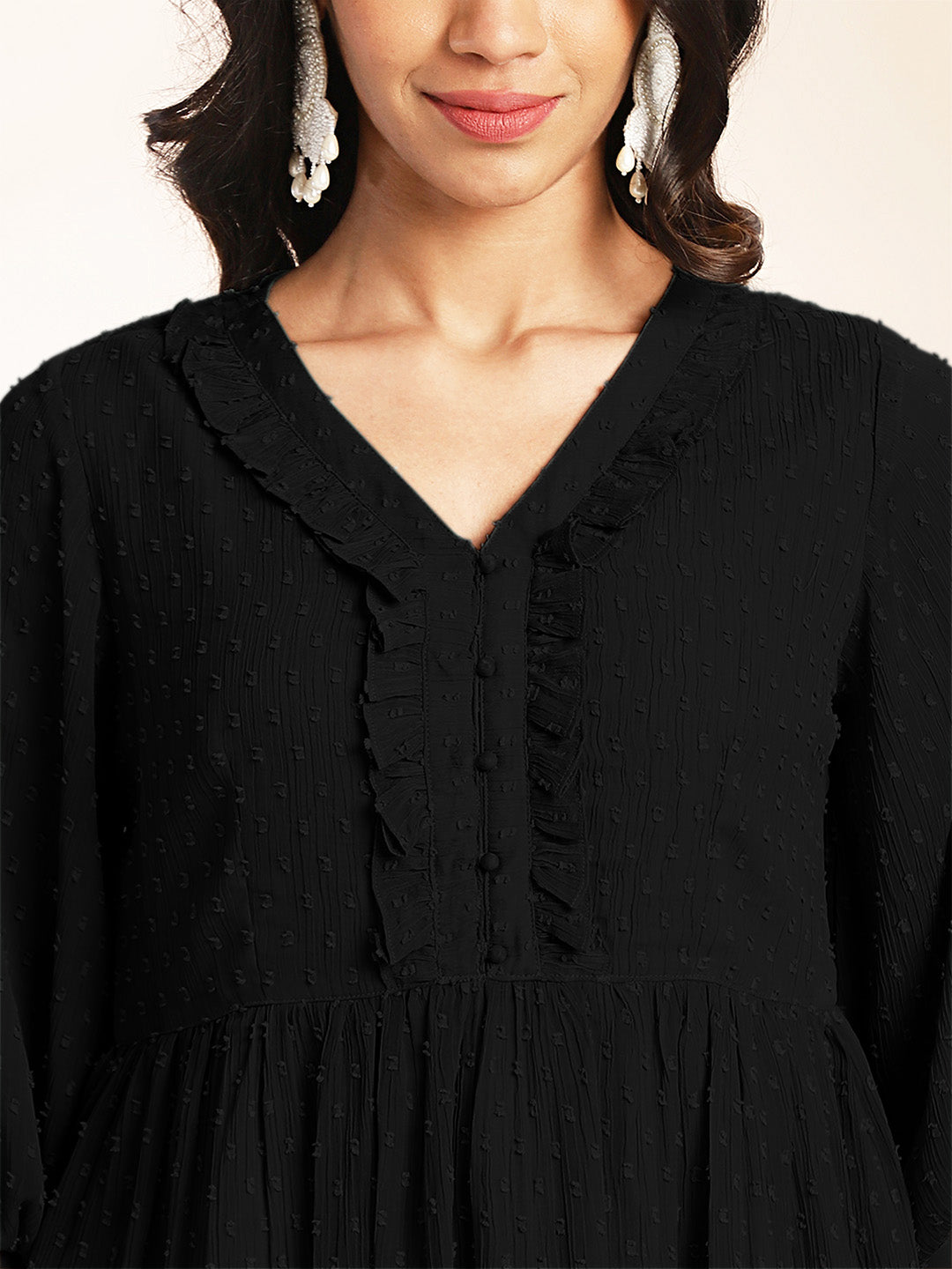Janasya Light Dobby Chiffon Self Design Peplum Top & Bottom Set | Swadesiicart