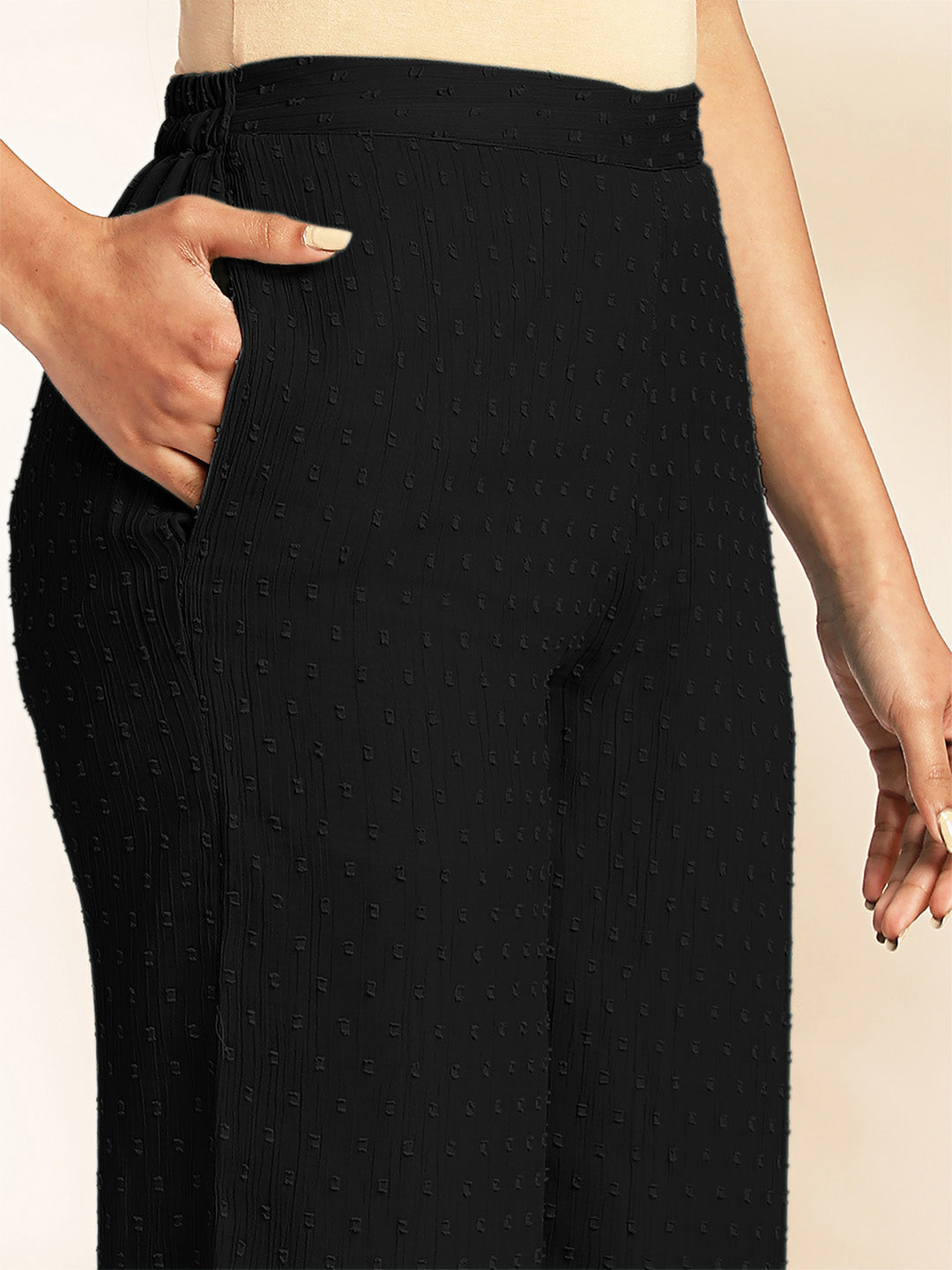 Janasya Light Dobby Chiffon Self Design Peplum Top & Bottom Set | Swadesiicart