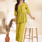 Janasya Light Dobby Chiffon Self Design Peplum Top & Bottom Set | Swadesiicart