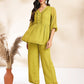 Janasya Light Dobby Chiffon Self Design Peplum Top & Bottom Set | Swadesiicart
