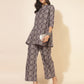 Janasya Dark Cotton Ethnic Motifs A-Line Top & Bottom Set | Swadesiicart