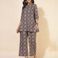 Janasya Dark Cotton Ethnic Motifs A-Line Top & Bottom Set | Swadesiicart