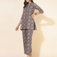 Janasya Dark Cotton Ethnic Motifs A-Line Top & Bottom Set | Swadesiicart