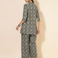 Janasya Dark Cotton Ethnic Motifs A-Line Top & Bottom Set | Swadesiicart