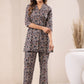 Janasya Dark Cotton Floral Straight Top & Bottom Set | Swadesiicart