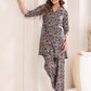 Janasya Dark Cotton Floral Straight Top & Bottom Set | Swadesiicart