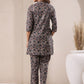 Janasya Dark Cotton Floral Straight Top & Bottom Set | Swadesiicart