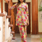 Janasya Dark Cotton Floral Straight Top & Bottom Set | Swadesiicart