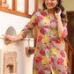 Janasya Dark Cotton Floral Straight Top & Bottom Set | Swadesiicart