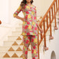 Janasya Dark Cotton Floral Straight Top & Bottom Set | Swadesiicart