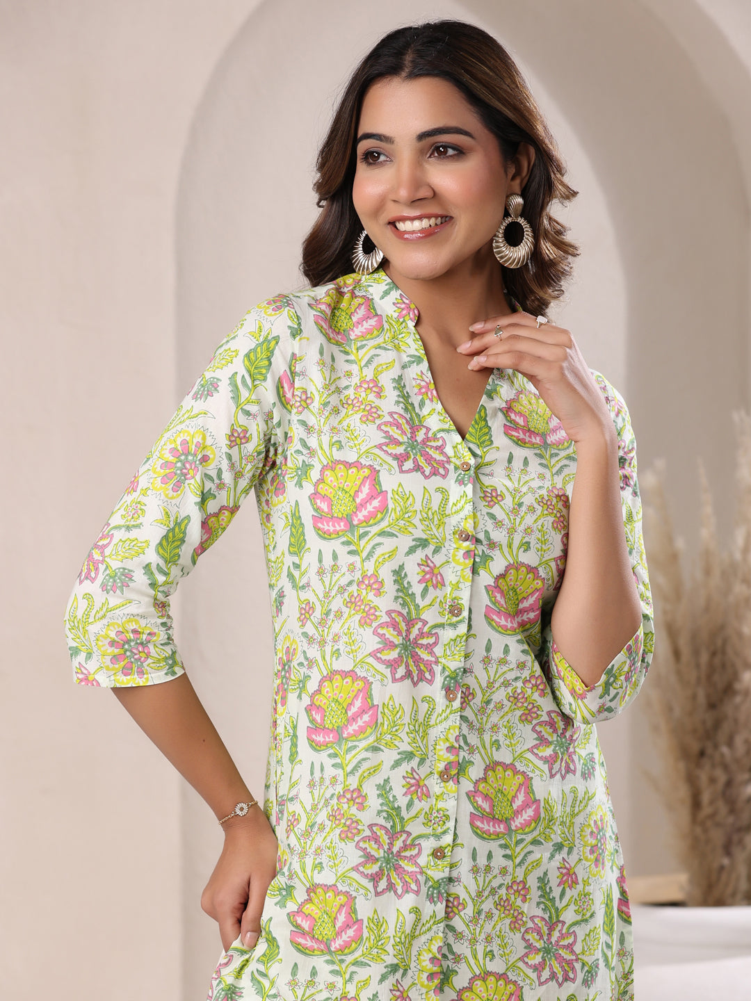 Janasya Light Cotton Floral Straight Top & Bottom Set | Swadesiicart