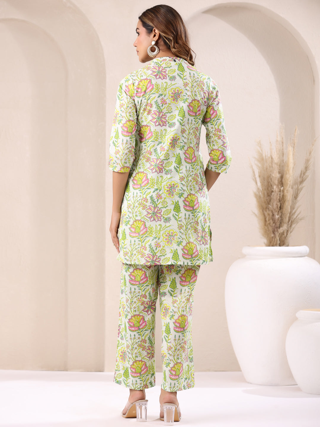 Janasya Light Cotton Floral Straight Top & Bottom Set | Swadesiicart