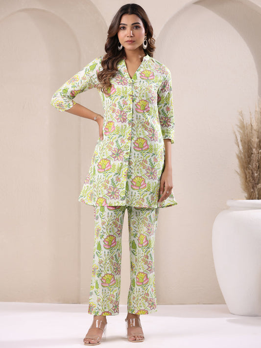 Janasya Light Cotton Floral Straight Top & Bottom Set | Swadesiicart