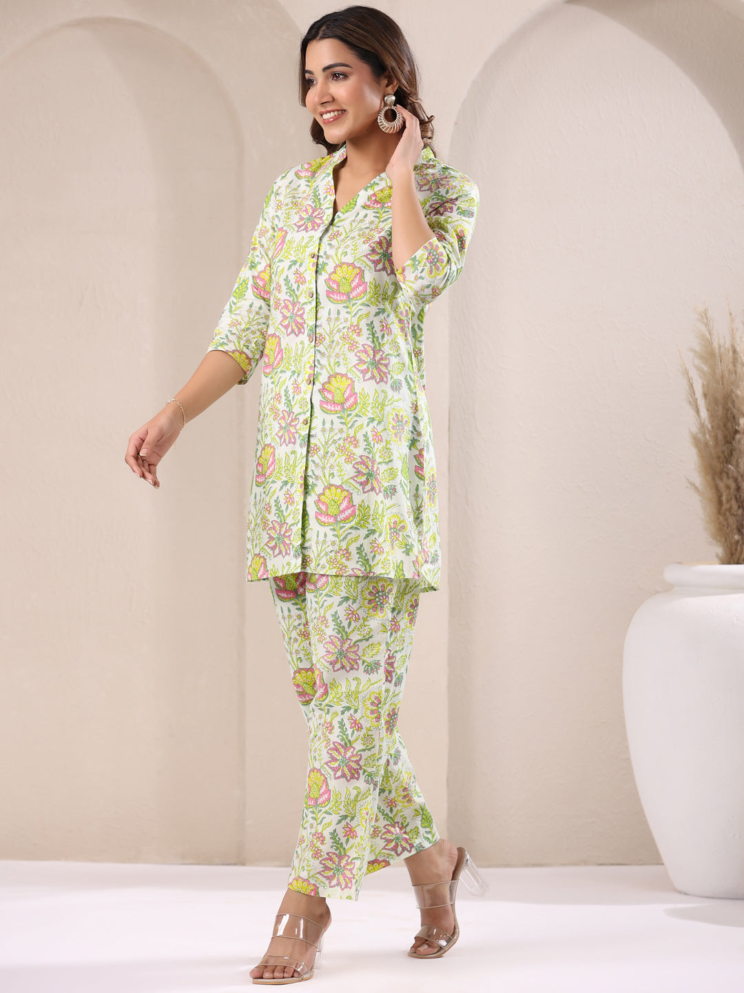 Janasya Light Cotton Floral Straight Top & Bottom Set | Swadesiicart