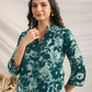 Janasya Dark Cotton Floral Straight Top & Bottom Set | Swadesiicart