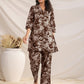 Janasya Dark Cotton Floral Straight Top & Bottom Set | Swadesiicart