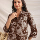 Janasya Dark Cotton Floral Straight Top & Bottom Set | Swadesiicart