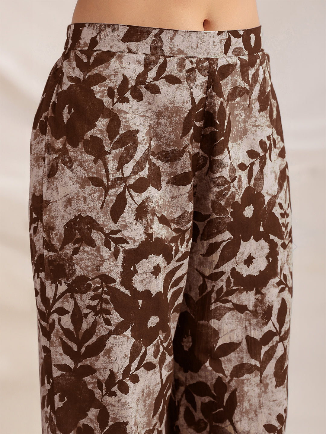 Janasya Dark Cotton Floral Straight Top & Bottom Set | Swadesiicart