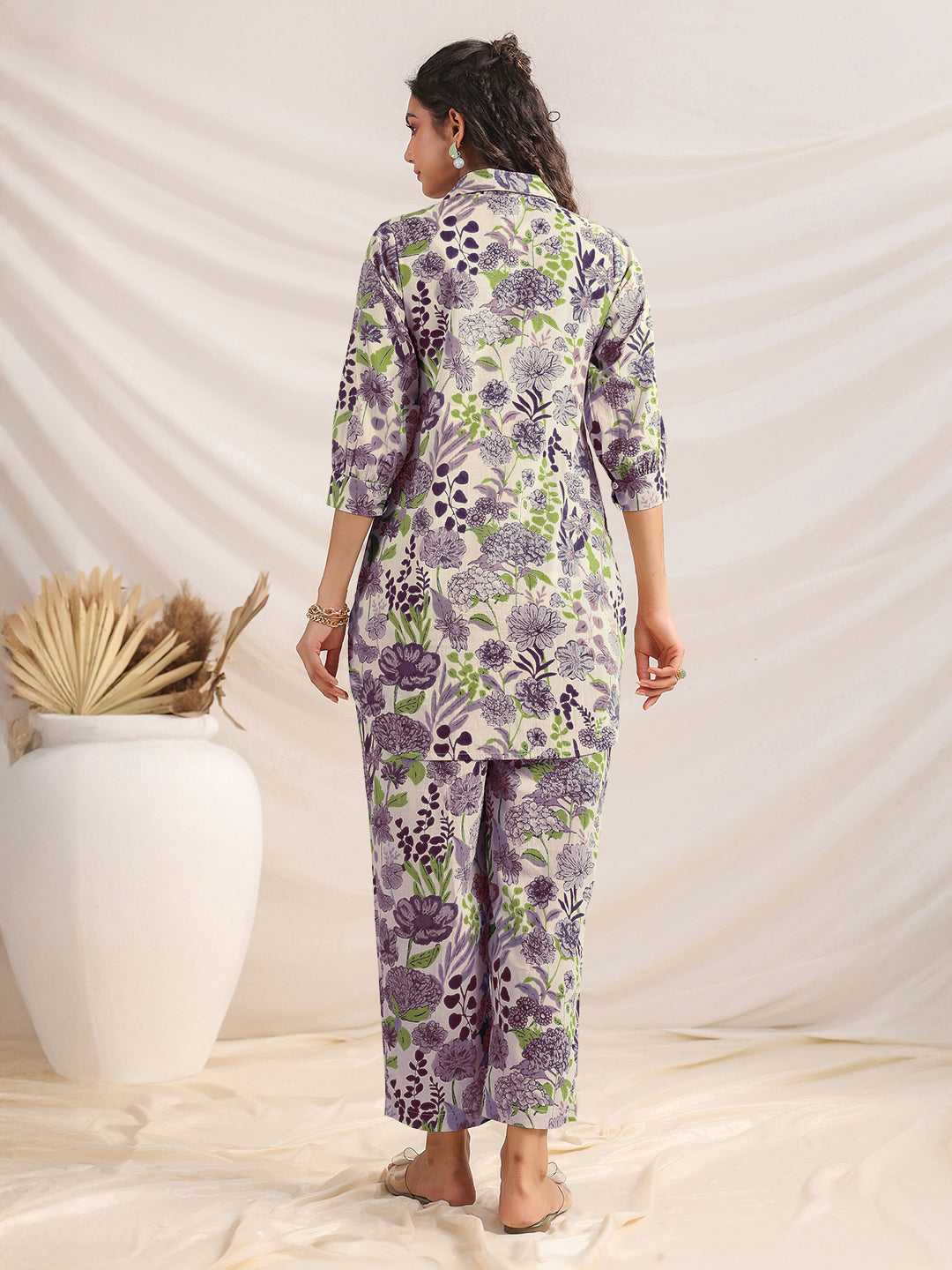 Janasya Light Cotton Floral Shirt Top & Bottom Set | Swadesiicart