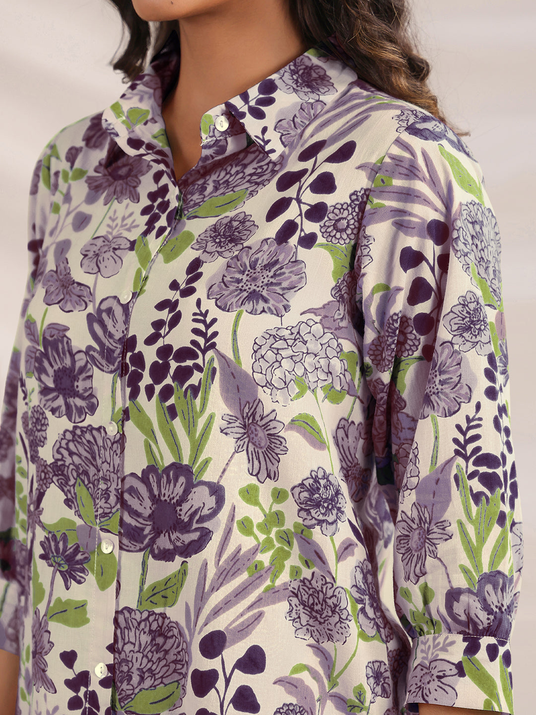 Janasya Light Cotton Floral Shirt Top & Bottom Set | Swadesiicart
