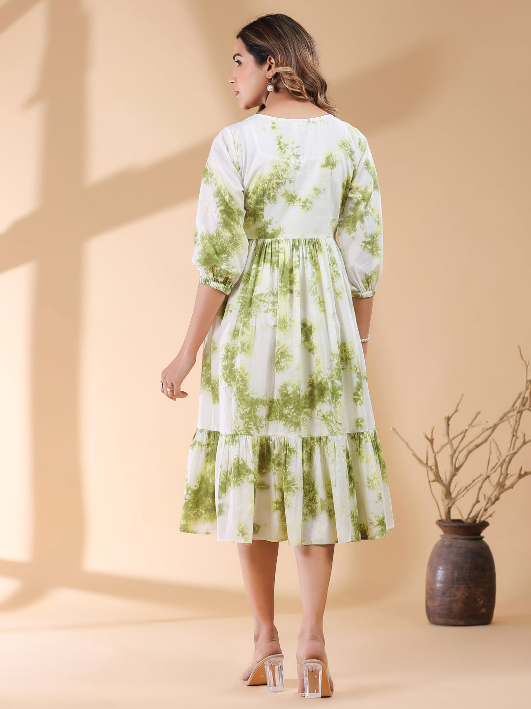 Janasya Bright Cotton Tie & dye Tiered Dress | Swadesiicart