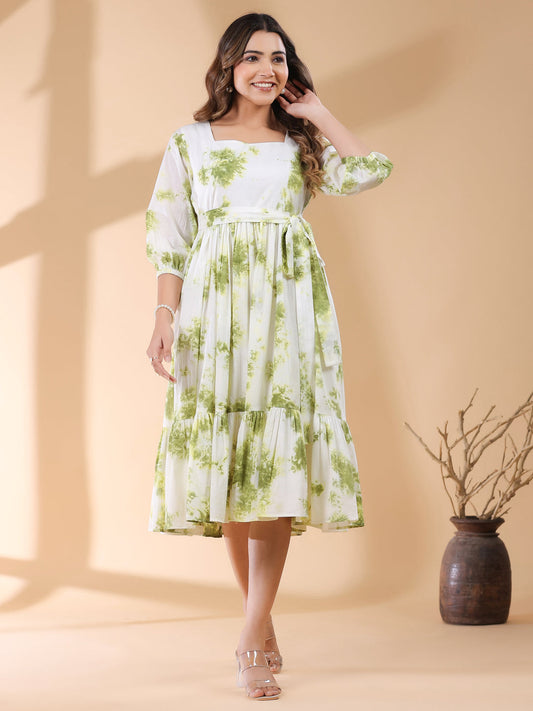 Janasya Bright Cotton Tie & dye Tiered Dress | Swadesiicart