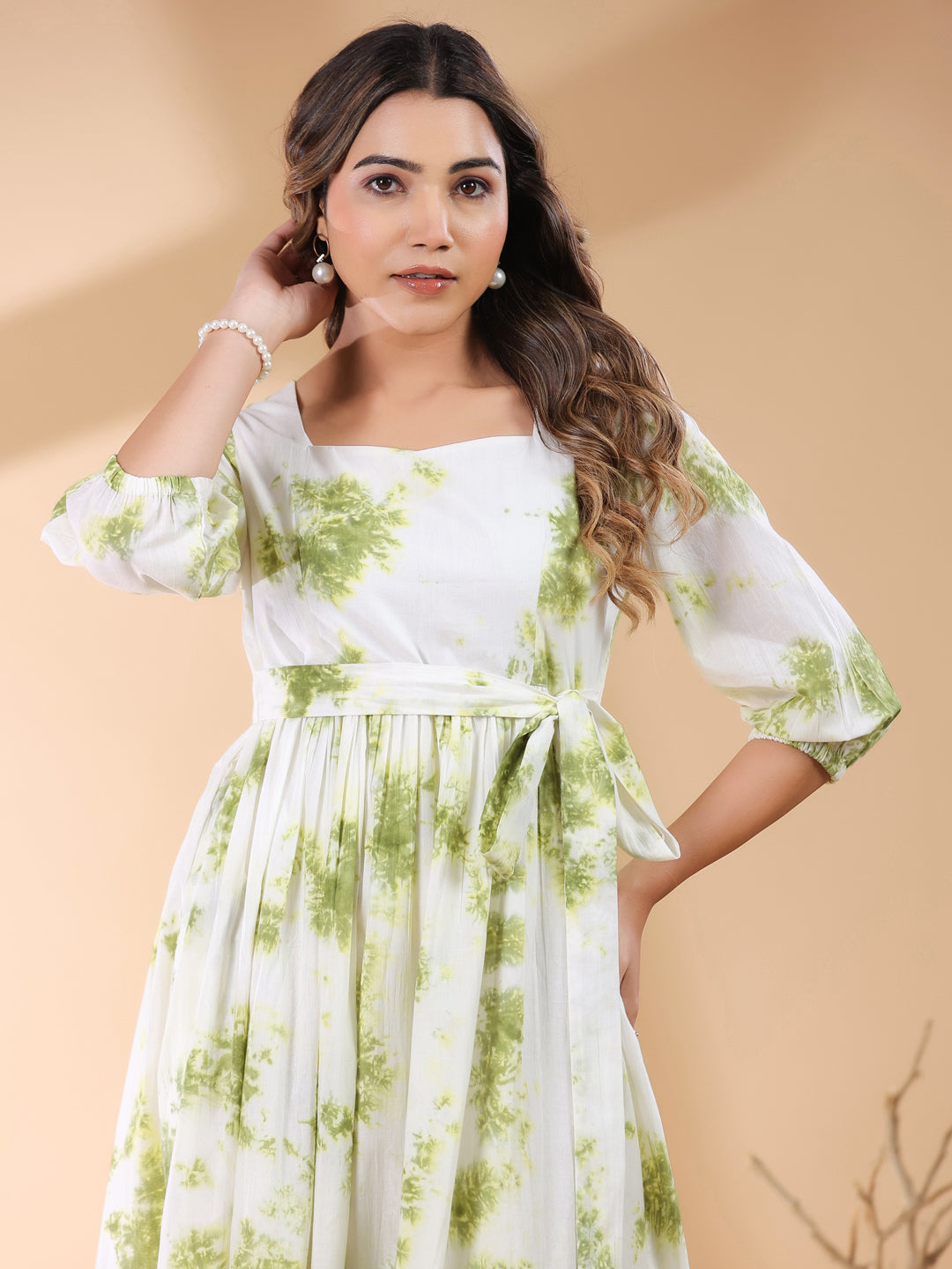 Janasya Bright Cotton Tie & dye Tiered Dress | Swadesiicart