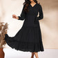 Janasya Dark Dobby Chiffon Woven Design Tiered Dress | Swadesiicart