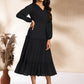 Janasya Dark Dobby Chiffon Woven Design Tiered Dress | Swadesiicart