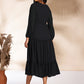 Janasya Dark Dobby Chiffon Woven Design Tiered Dress | Swadesiicart