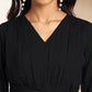 Janasya Dark Dobby Chiffon Woven Design Tiered Dress | Swadesiicart