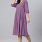 Janasya Bright Cotton Solid Gathered Dress | Swadesiicart