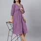 Janasya Bright Cotton Solid Gathered Dress | Swadesiicart