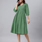 Janasya Bright Cotton Solid Gathered Dress | Swadesiicart