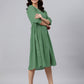 Janasya Bright Cotton Solid Gathered Dress | Swadesiicart